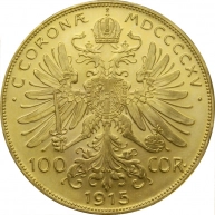 Zlatá investiční mince Stokoruna Františka Josefa I. 1915 (novoražba) 
