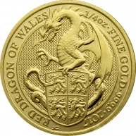 Zlatá investiční mince The Queen's Beasts Red Dragon 1/4 Oz 2017