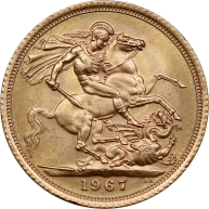 Zlatý Sovereign Královna Alžběta II. 1967