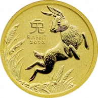Zlatá investiční mince Year of the Rabbit Rok Králíka Lunární 1/10 Oz 2023