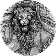 Stříbrná mince 3 Oz Lev - Predators High Relief 2023 Antique Standard