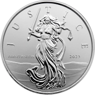 Stříbrná investiční mince Gibraltar Lady Justice 1 Oz 2023