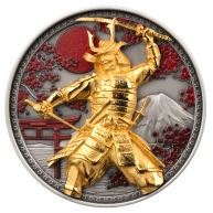 Stříbrná pozlacená mince 5 Oz Samurai 2024 Antique Standard