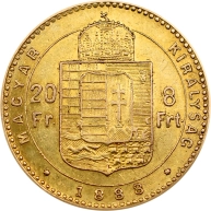 Zlatá mince Osmizlatník Františka Josefa I. 8 Gulden 20 Franků 1888 Uhersko