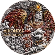 Stříbrná mince 3 Oz Slovanský bestiář - Alkonost High Relief 2023 Antique Standard
